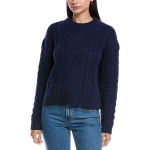 Theory Womens Wool & Cashmere-Blend Aran Crewneck Sweater, Blue